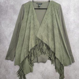 INC International Concepts Faux Suede Fringe Boho Cardigan size Medium